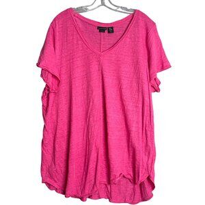 Tahari 100% Linen Slub Top Womens Plus Size 2X Pink Short Sleeve Lagenlook Beach